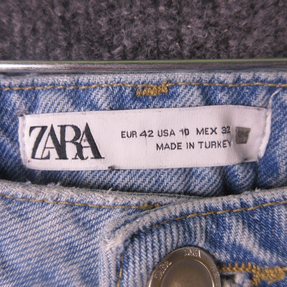 Zara Jeans Womens 10‎ Blue Mom Relaxed Fit Denim Light Wash Raw Hem High Rise - Picture 7 of 10